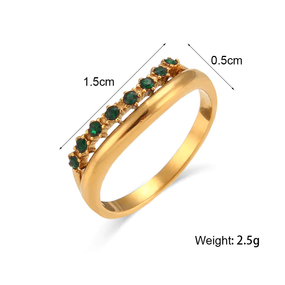 Thin Stainless Steel Ring with Zircon Ornament