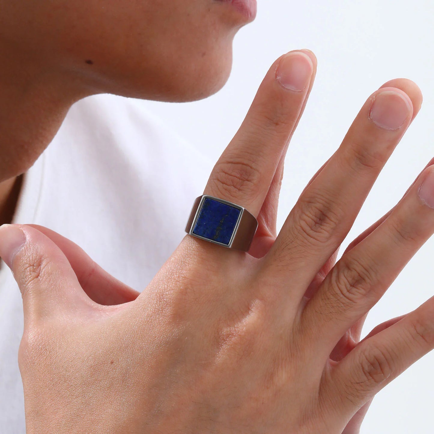 Men's Square Stainless Steel Ring deze nog tekst