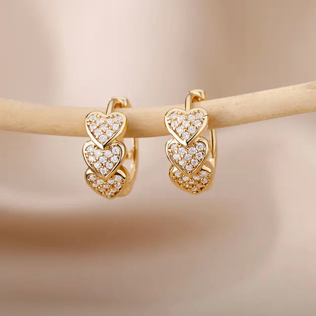 Vintage Gold Stainless Steel Heart Earrings for Women