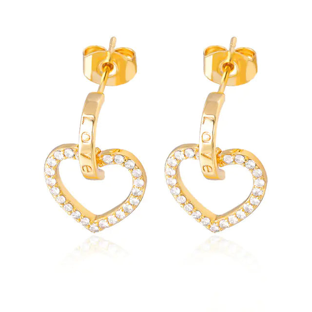 Vintage Gold Stainless Steel Heart Earrings for Women