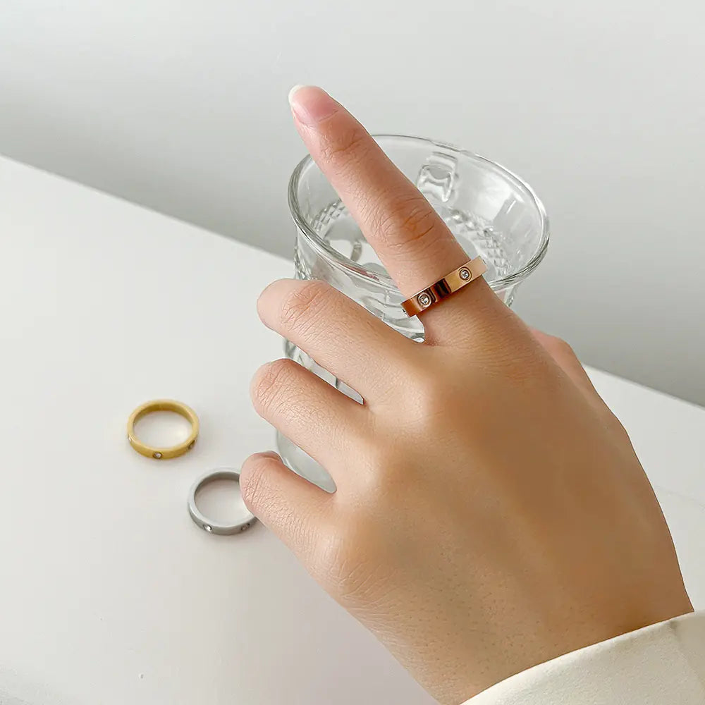 Korean Steel Ring with Diamonds
