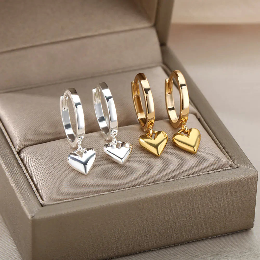 Vintage Gold Stainless Steel Heart Earrings for Women