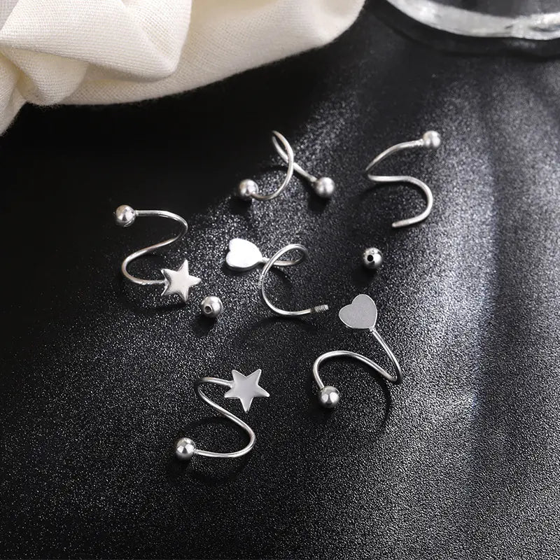 Women's Stainless Steel Star Heart Wave Mini Earrings