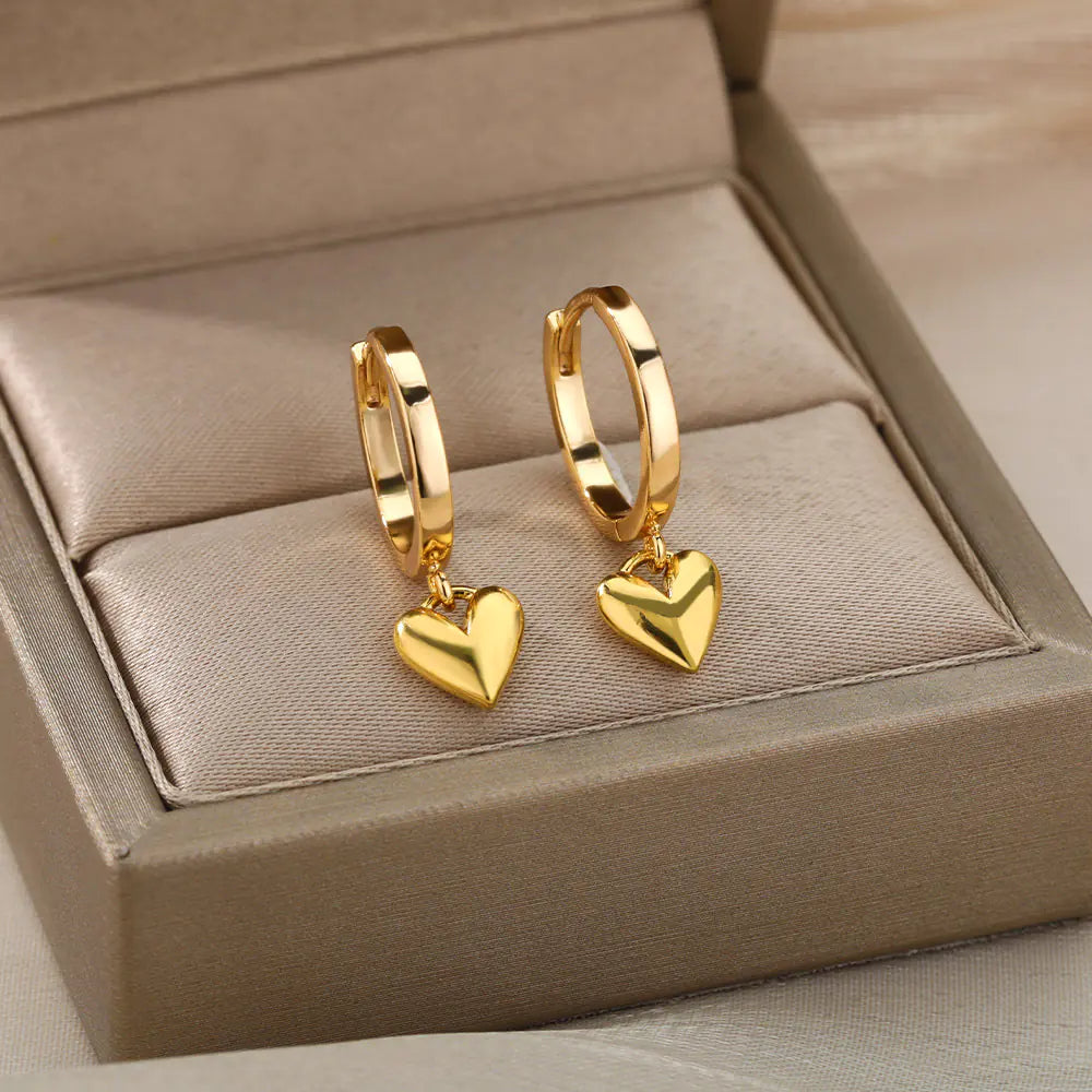 Vintage Gold Stainless Steel Heart Earrings for Women