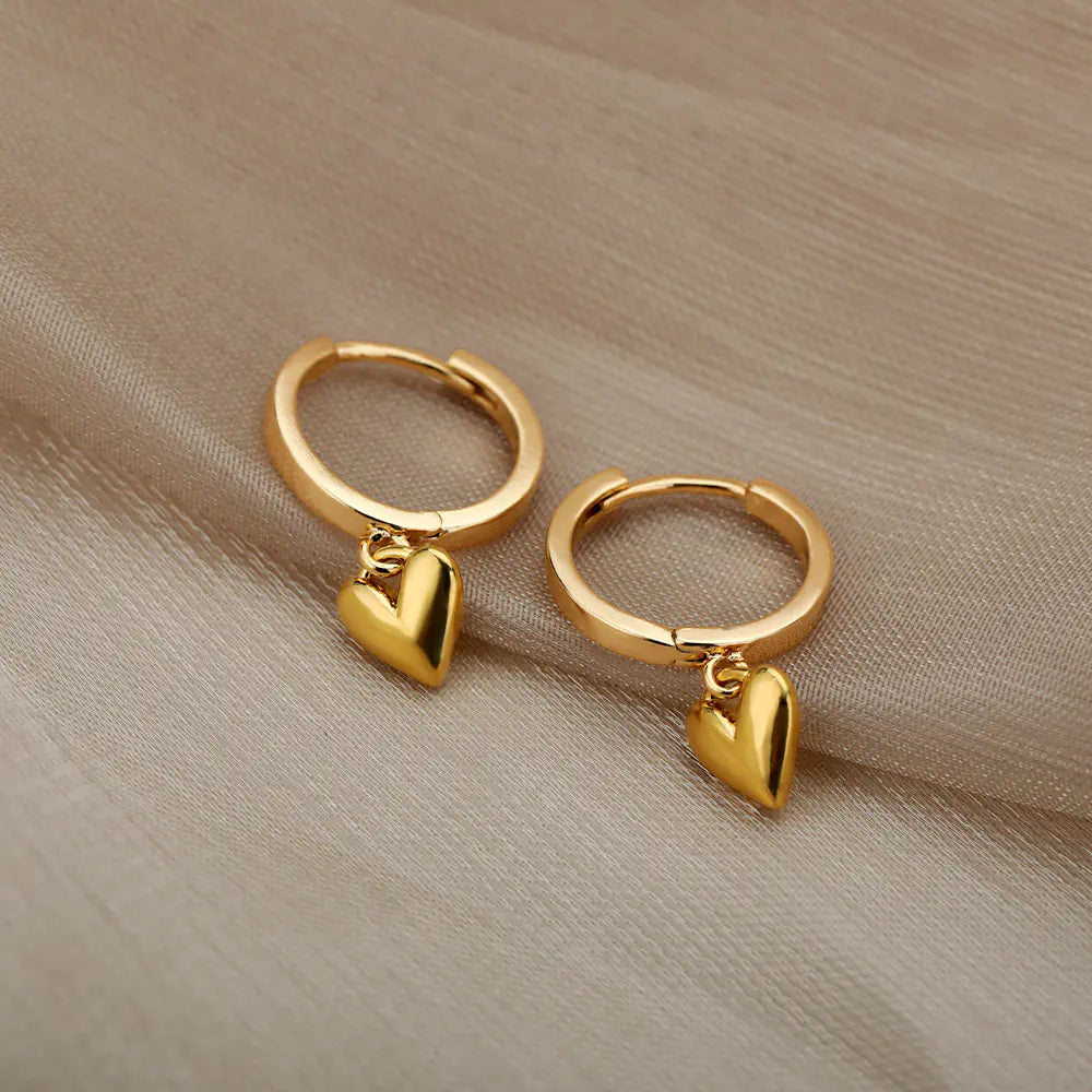 Vintage Gold Stainless Steel Heart Earrings for Women