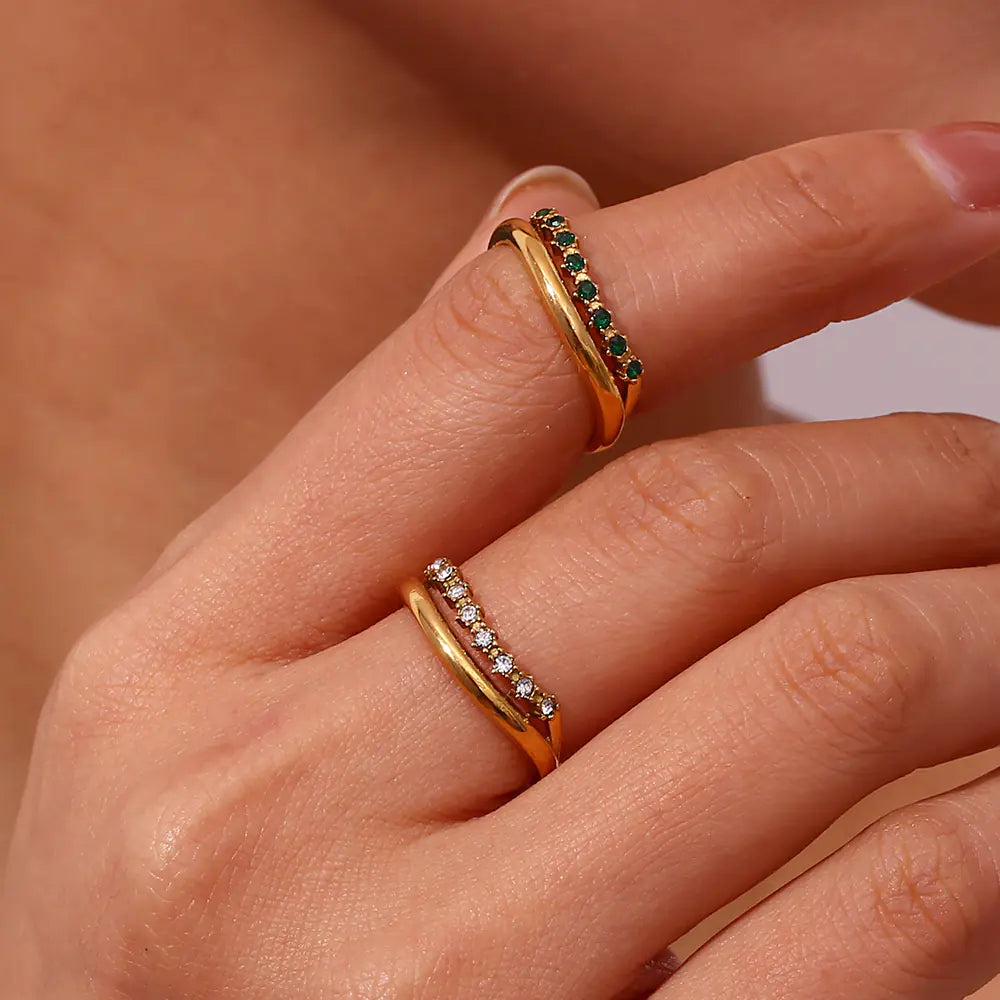 Thin Stainless Steel Ring with Zircon Ornament