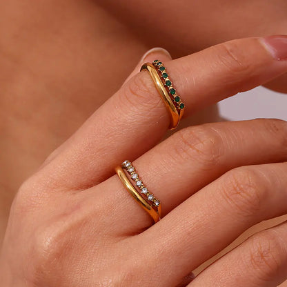 Thin Stainless Steel Ring with Zircon Ornament