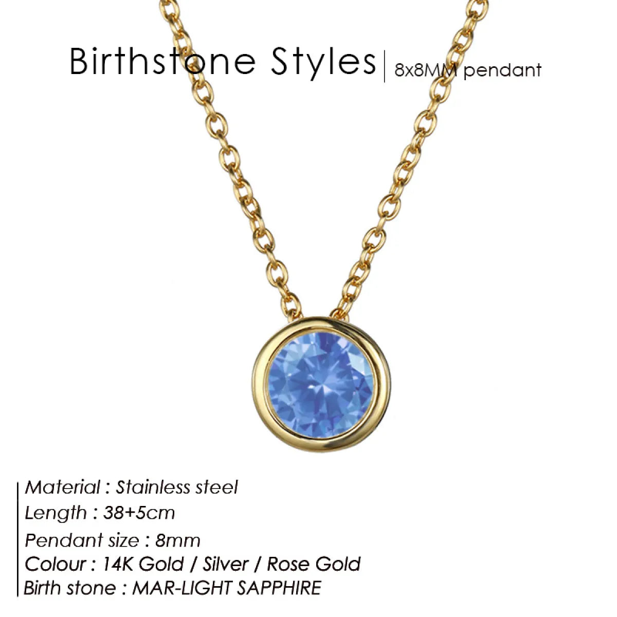 Stainless Steel Birthstone Necklace