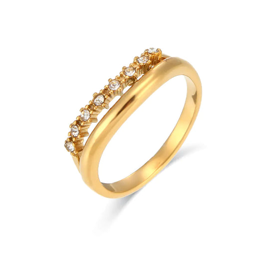 Thin Stainless Steel Ring with Zircon Ornament
