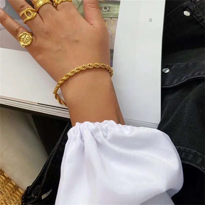 Stainless Steel Fried Dough Twist Chain Bracelet for Women