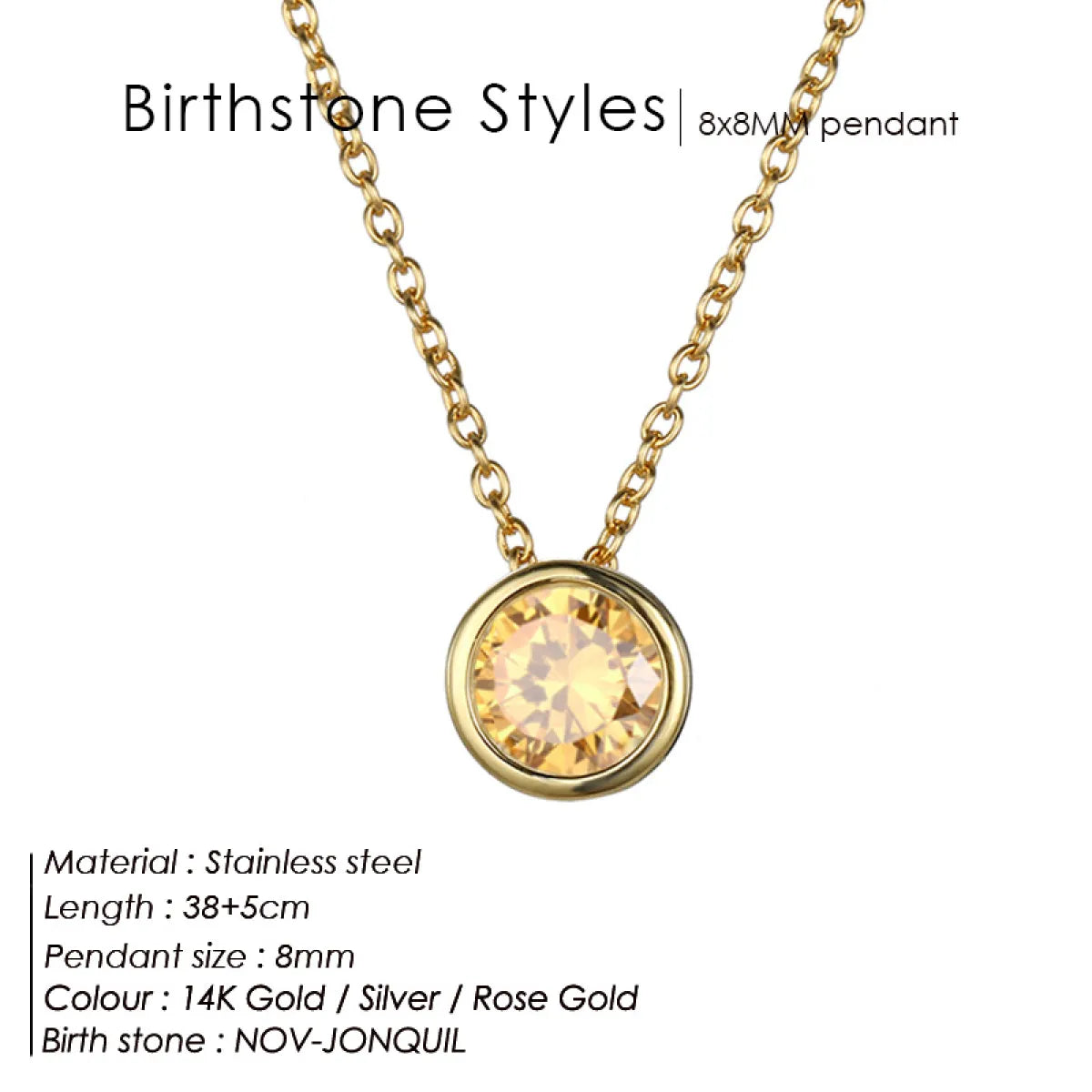 Stainless Steel Birthstone Necklace