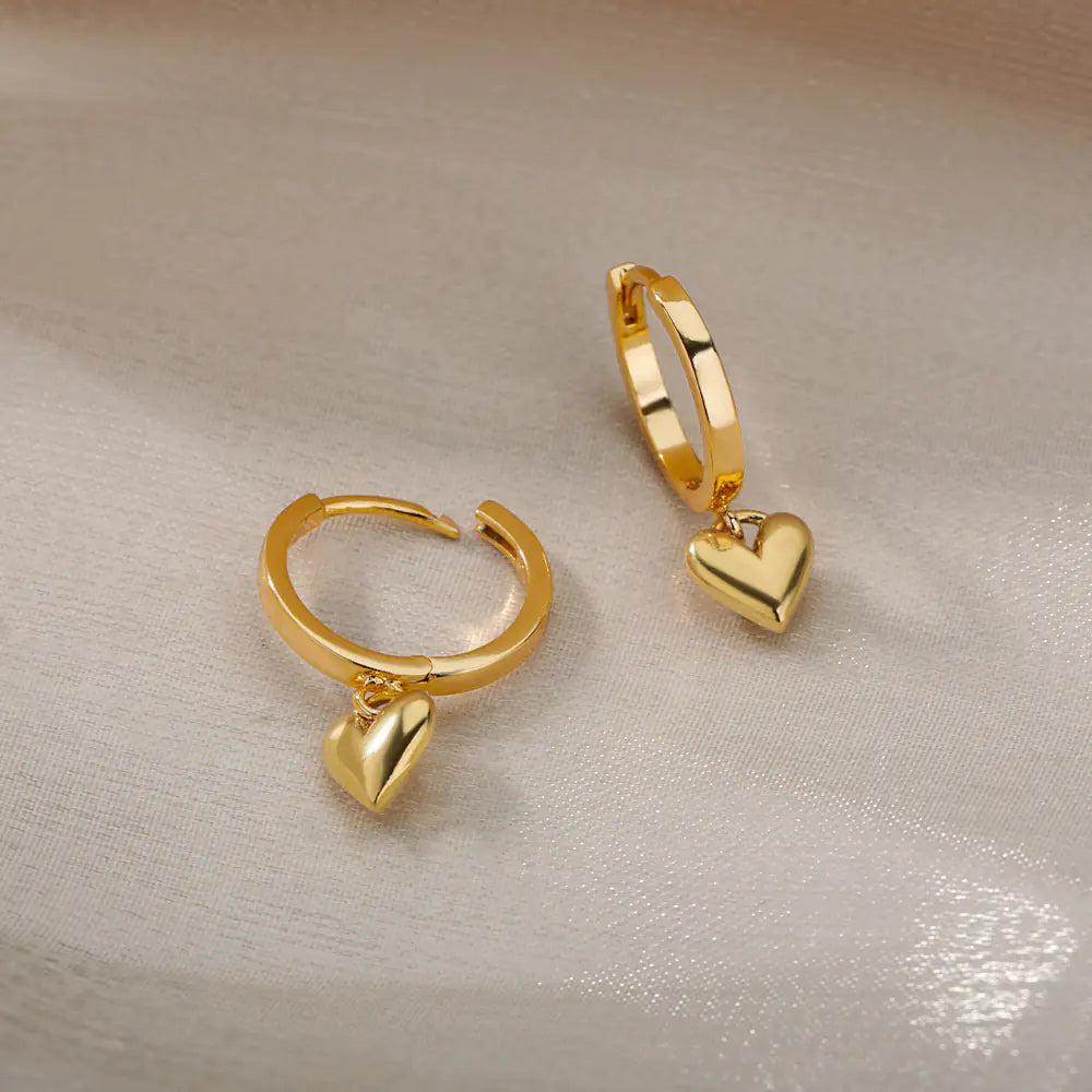 Vintage Gold Stainless Steel Heart Earrings for Women