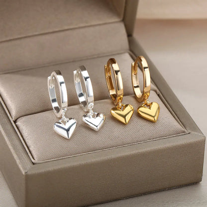 Vintage Gold Stainless Steel Heart Earrings for Women