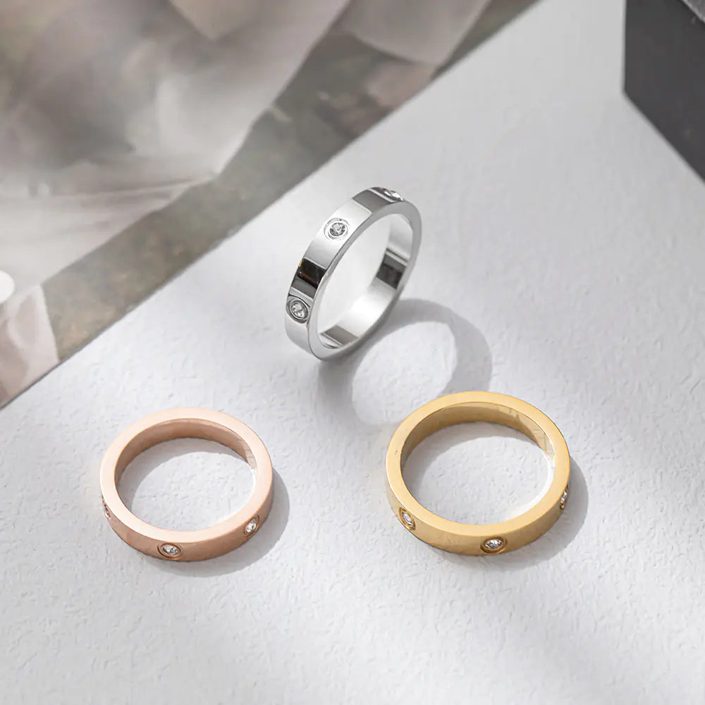 Korean Steel Ring with Diamonds