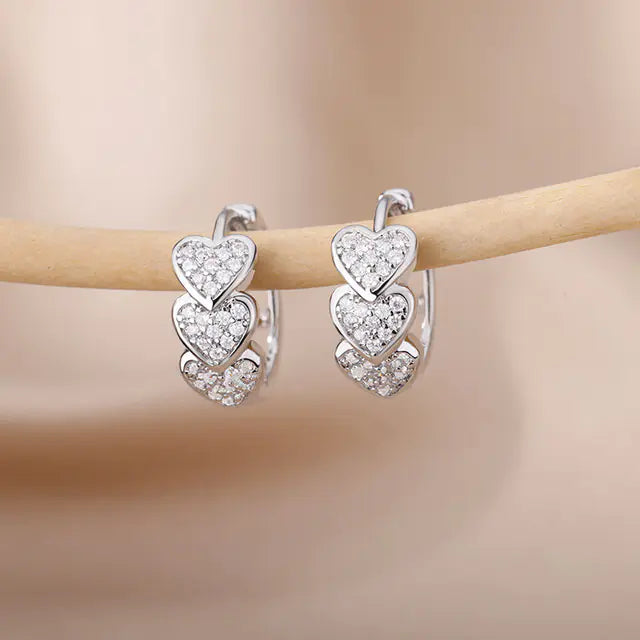 Vintage Gold Stainless Steel Heart Earrings for Women
