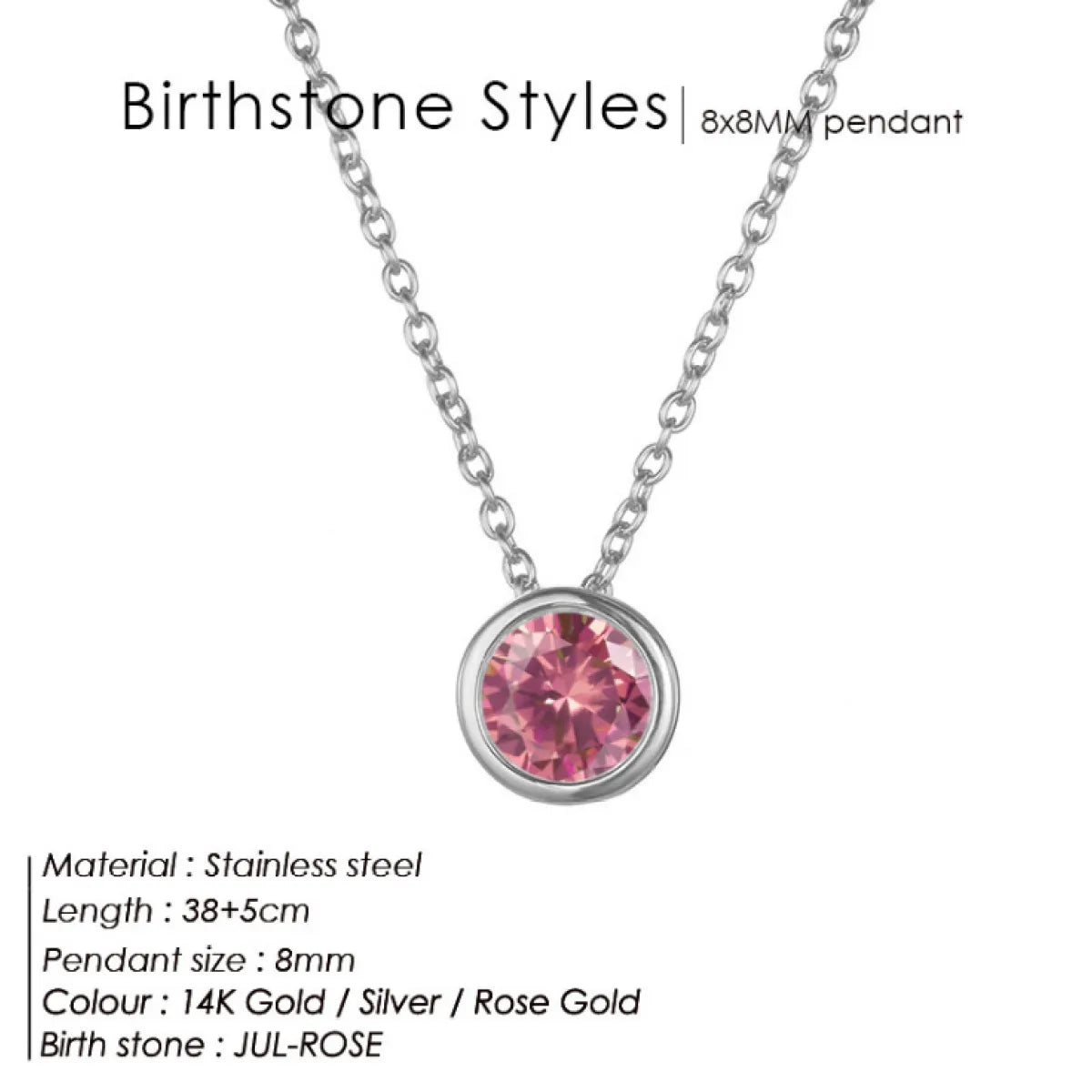 Stainless Steel Birthstone Necklace