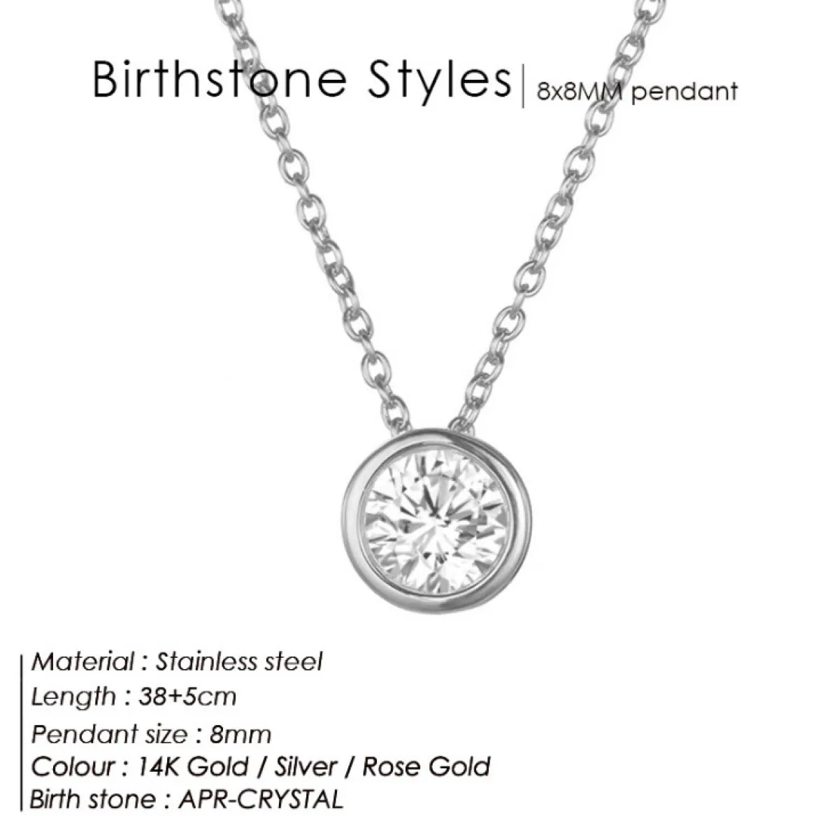 Stainless Steel Birthstone Necklace