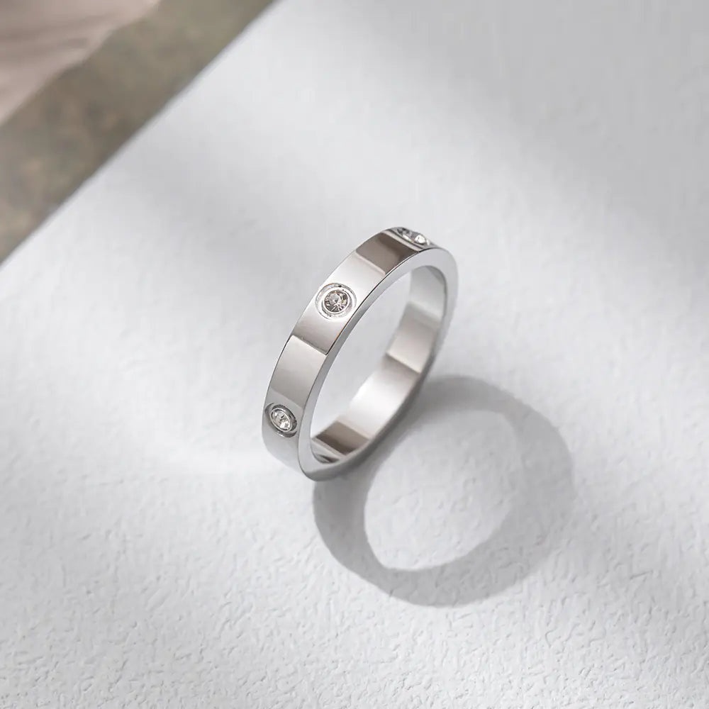 Korean Steel Ring with Diamonds